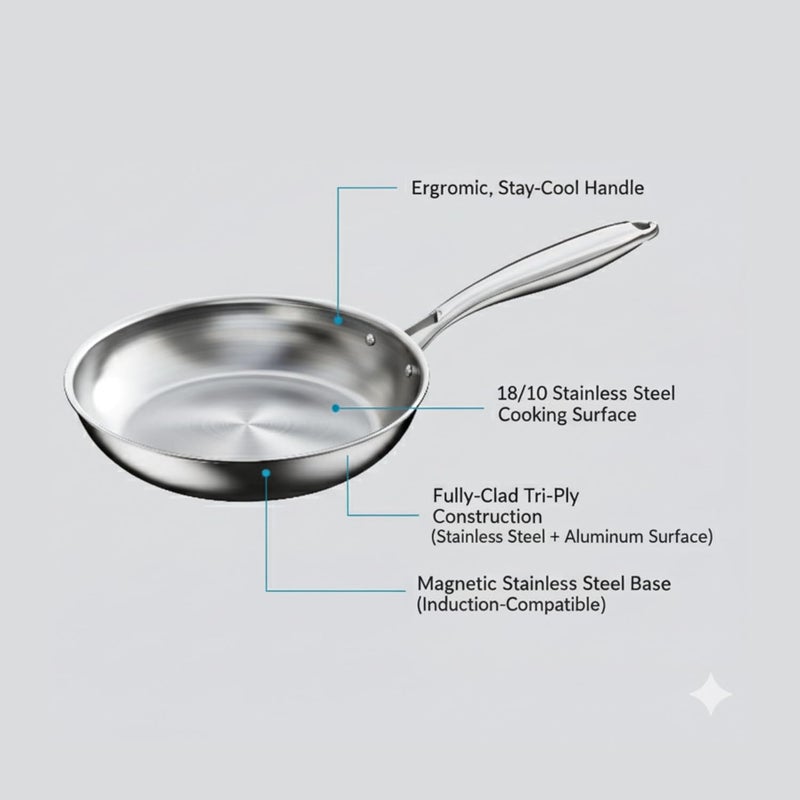 Prestige Infinity Tri Ply Stainless Steel 26cm Fry Pan - Induction Compatible - Image 4